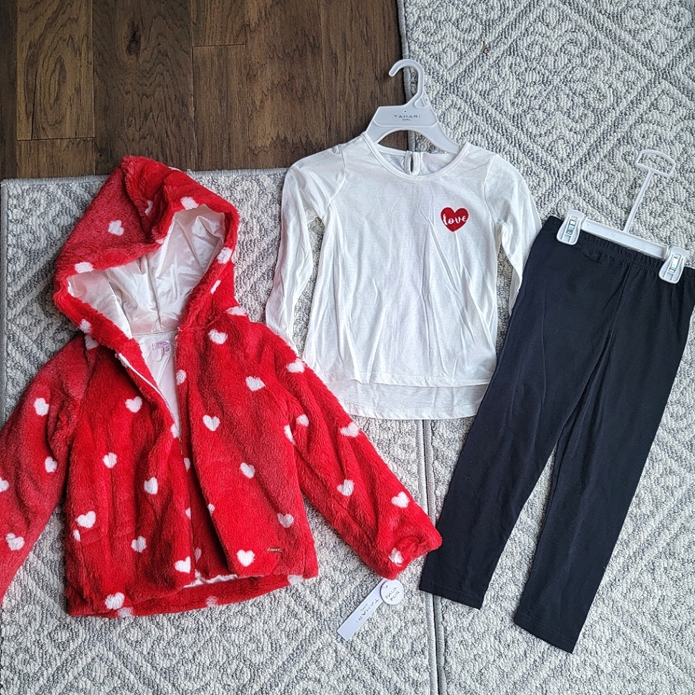 LAST 1! 🔥NEW! ❤️ Tahari GIRLS VALENTINE HEART PRINT FAUX FUR COAT & OUTFIT SET! - Picture 1 of 16